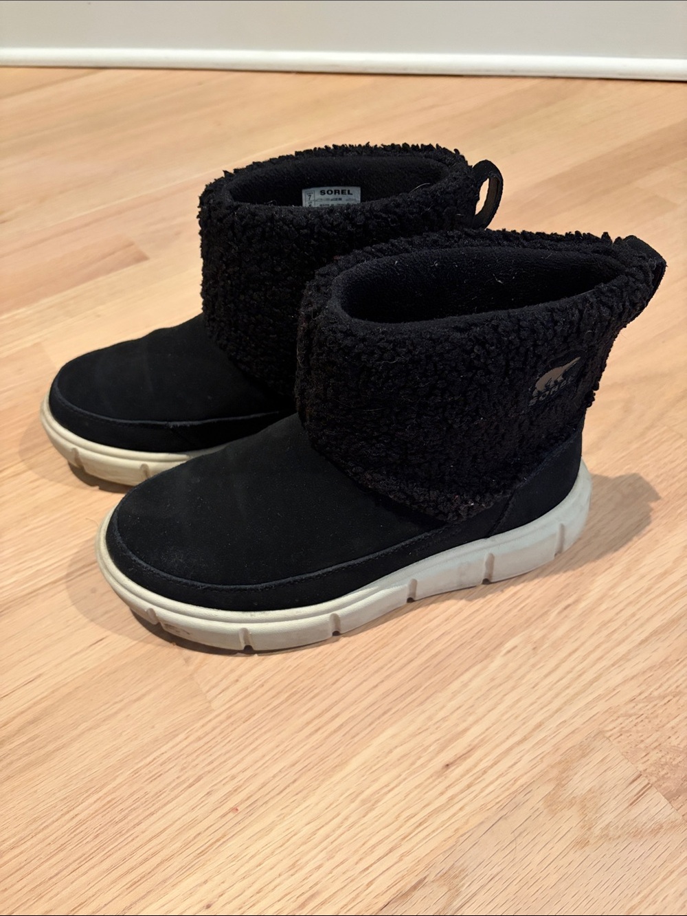 Sorel Womens Black Faux-Sherpa Pull-On Winter Boots